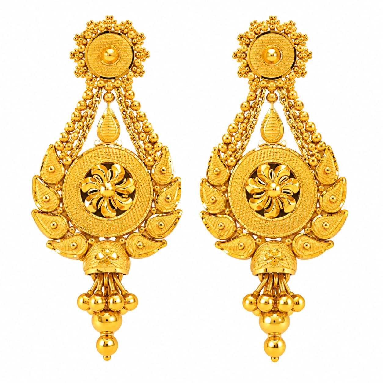 Traditional Gold-Tone Designer Floral Jhumka Earrings with Intricate Detailing