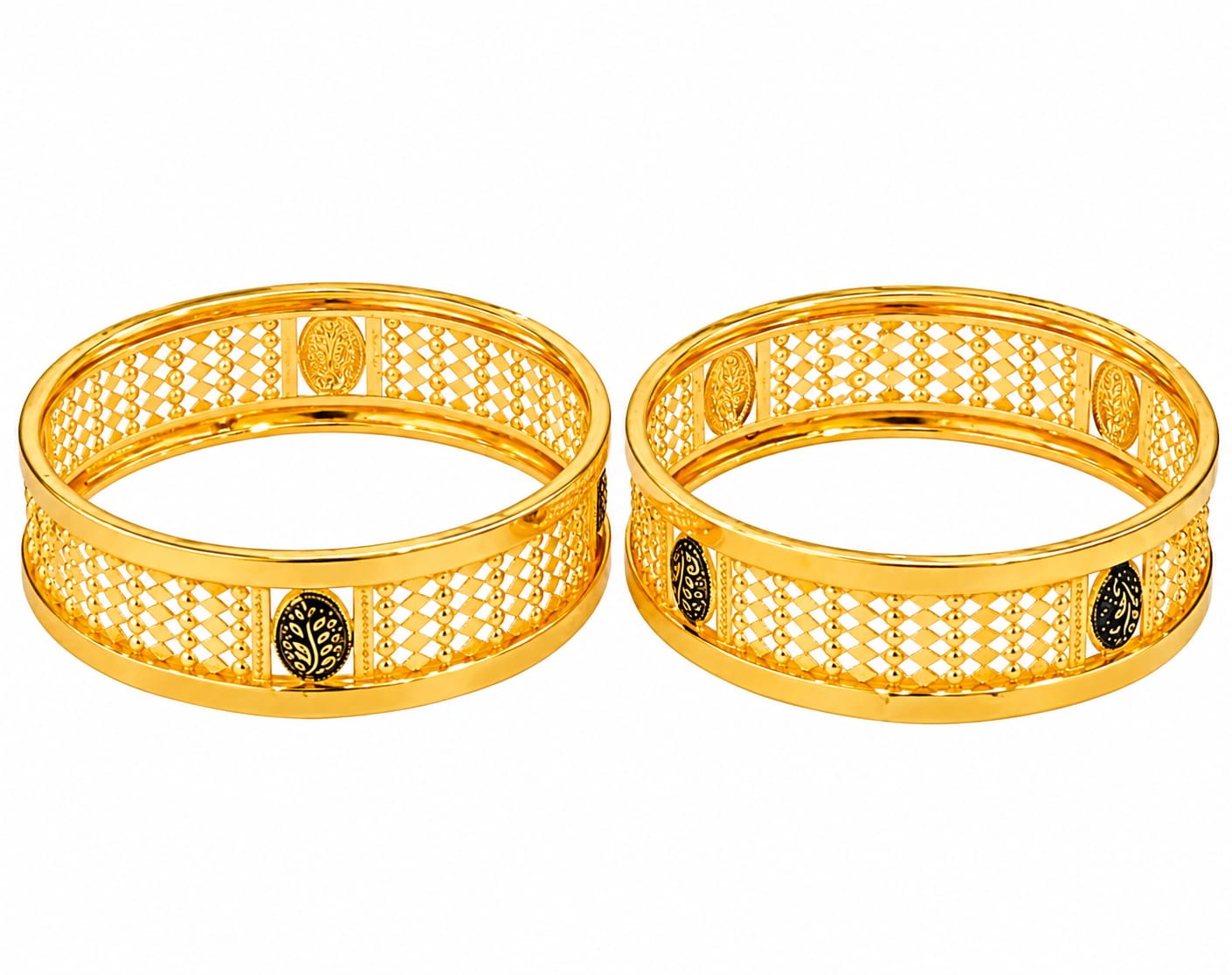 Traditional Gold Plated Designer Filigree Bangles with Black Meenakari Work