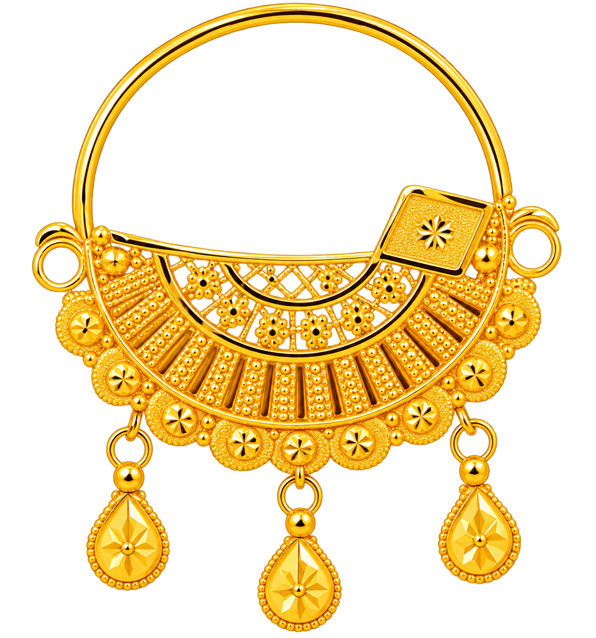 22ct Hallmark Gold Nath – Traditional Designer Nose Ring
