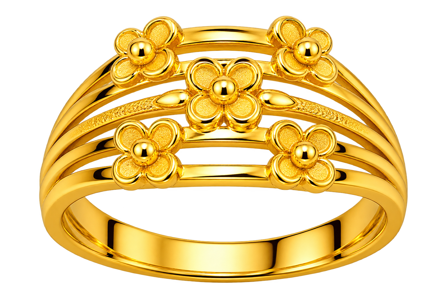 Elegant Floral Gold Ring – Traditional Multi-Layered Design